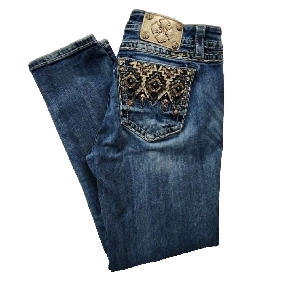 Miss Me Signature Skinny Jeans Blue Embroidered Studded JP8658S2 Womens 33